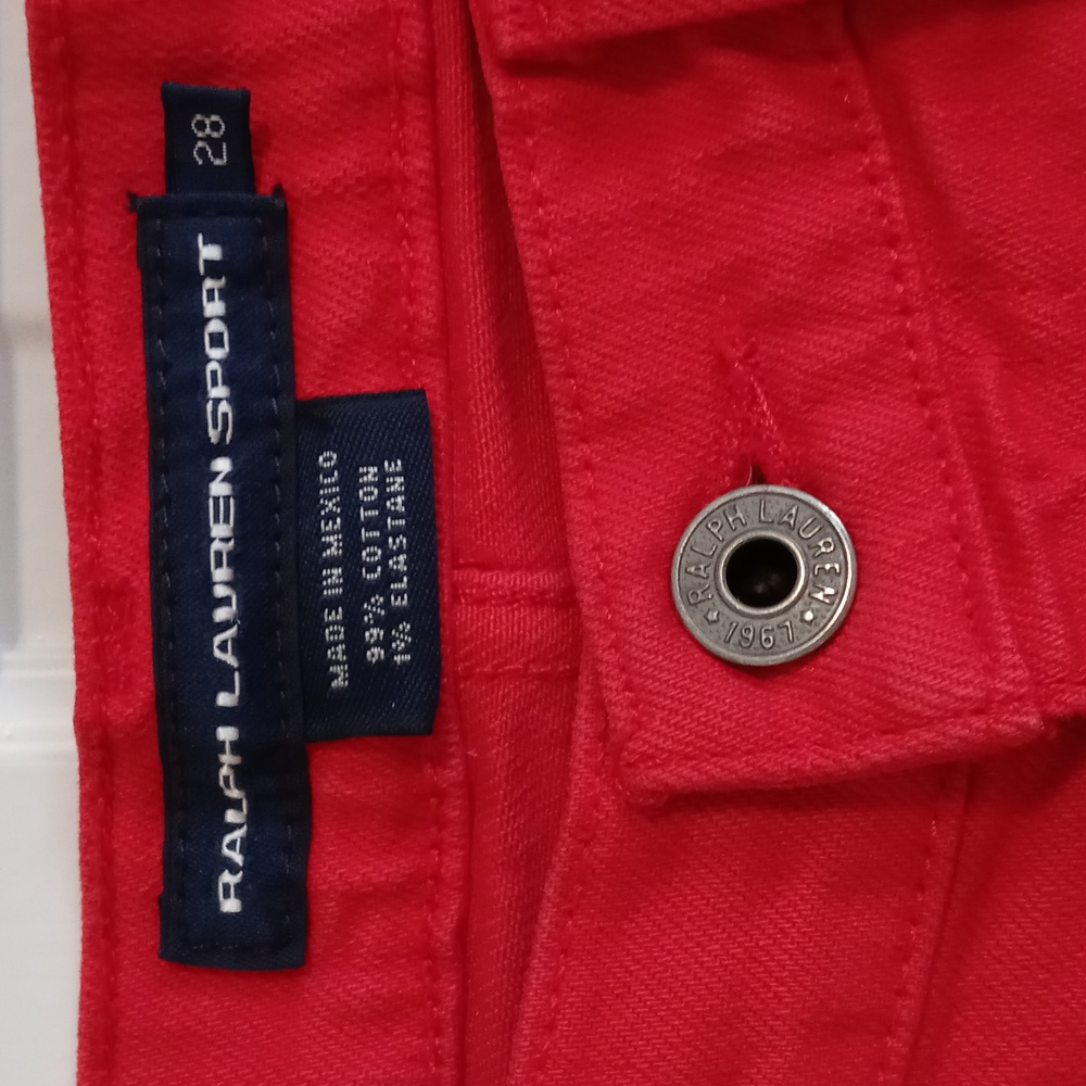 💋Ralph Lauren Sport💋 - Red Stretch Denim Short - Picture 3 of 13